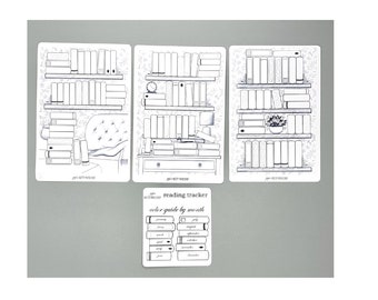 Cottagecore 100 books reading tracker -   (3) three 5x7" sticker sheets - bonus color guide sheet -  Planner - Bullet Journal