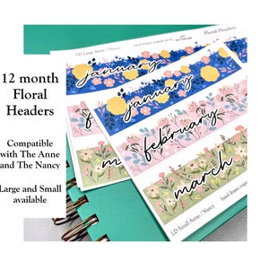 LD 12 month Floral Headers - for Laurel Denise Planners Anne and Nancy (Horizontal / Vertical / Small and Large) - 4 sheets