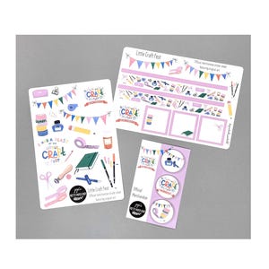 May include: A set of stickers featuring a colorful illustration of a craft festival. The stickers include a banner with the text "Little Craft Fest", a variety of craft supplies, and the phrase "I had a blast at the Little Craft Fest".