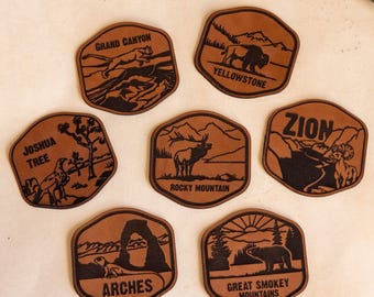 National Park Leather Stickers, Laser Engraved Landscape Patches