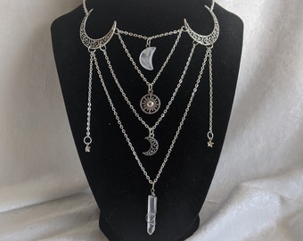 Celestial Crystals Layered Charm Necklace