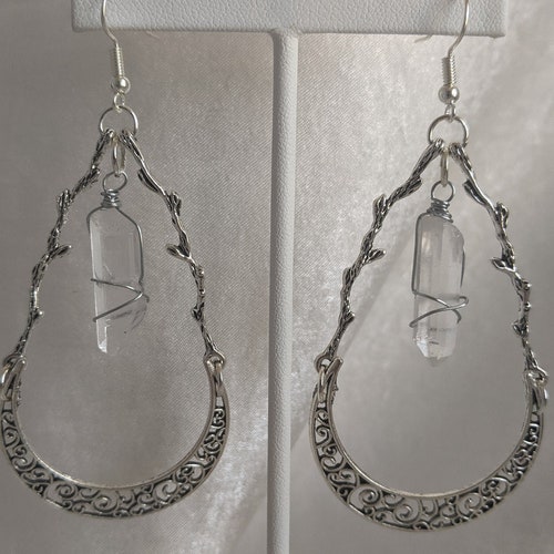 Crescent Moon and Branches Drop Earrings - Etsy