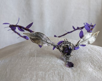 Elven Woodland Tiara with Crystal Rhinestone and Leaves
