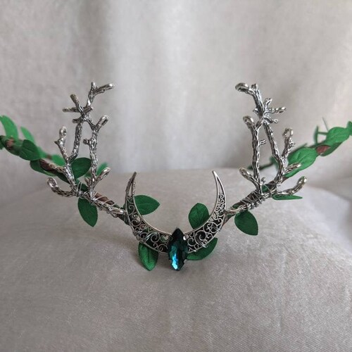 Diadème des bois lune émeraude avec branches