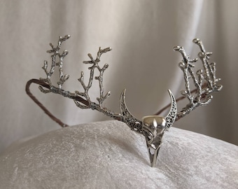 Raven Skull Tiara with Moon and Branches