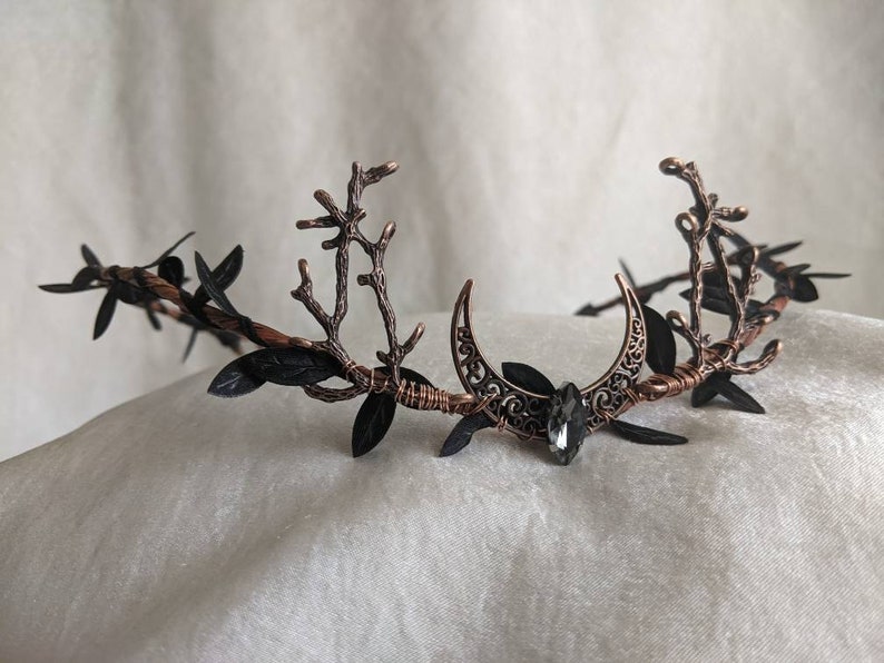 Black Moon Woodland Tiara with Branches Antique Copper