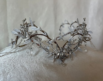 Triple Moon Goddess Woodland Tiara with Draping Side Chains
