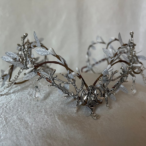 Triple Moon Goddess Woodland Tiara with Draping Side Chains