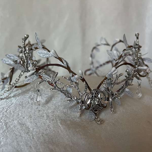 Triple Moon Goddess Woodland Tiara with Draping Side Chains