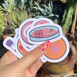 Cute IVF Fertility Sticker Set ~ Science Kawaii In-vitro Fertilization Sperm Egg Blastula Blood Test Hormones Petri Dish Morula Zygote