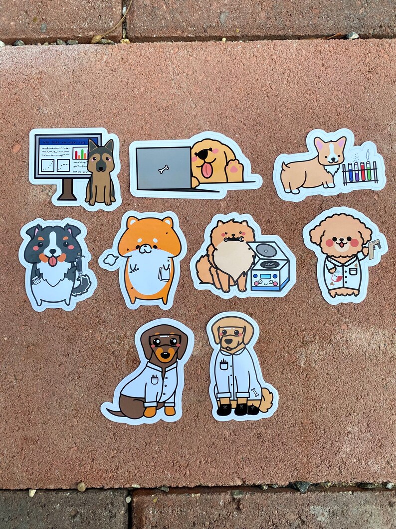 Science Dog Stickers Cute Science Dogs Die Cut Sticker Set ~ Scientist Doggos Kawaii ...