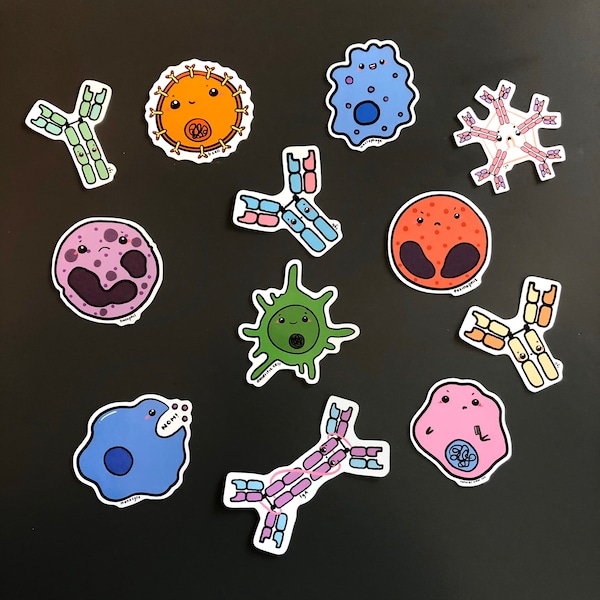 Cute Antibodies and Immune Cells Sticker Set