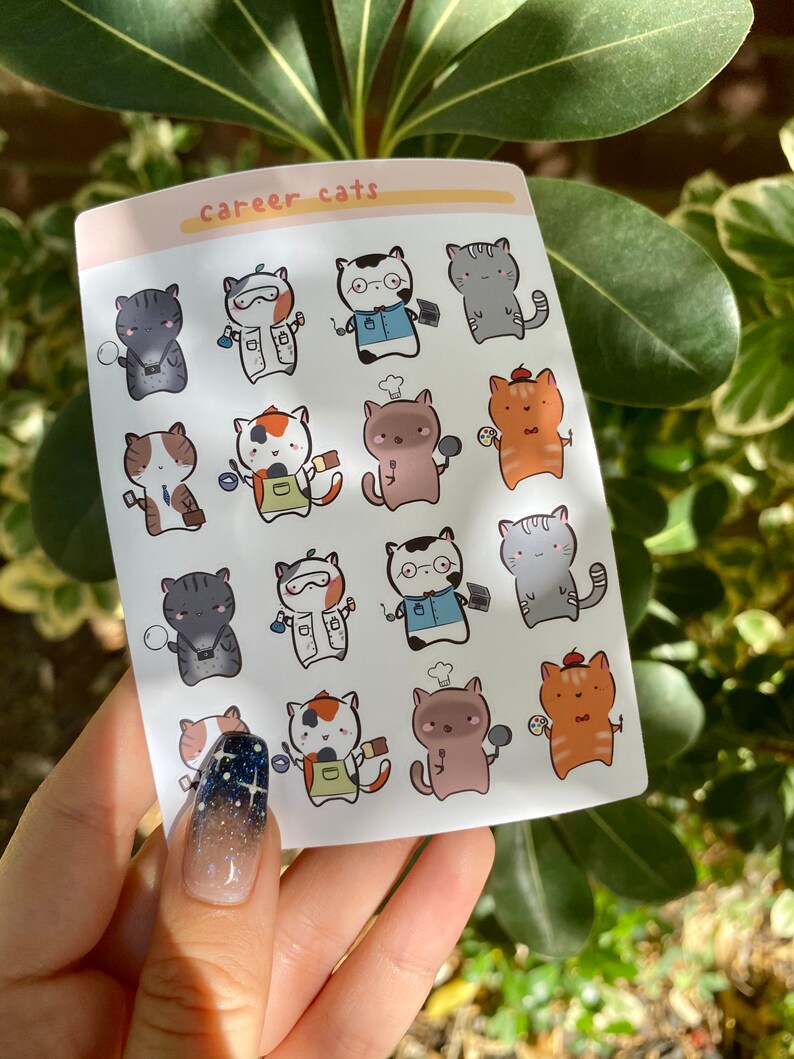 Cute Career Cats Planner Sticker Sheet Kawaii Kitties Job Stickers Artist Scientist Pastry Chef Computer Analyst image 3