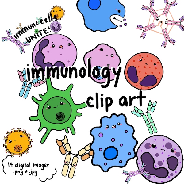 Cute Immunology Babies Digital Download ~ Image files clip art kawaii immune cells antibodies