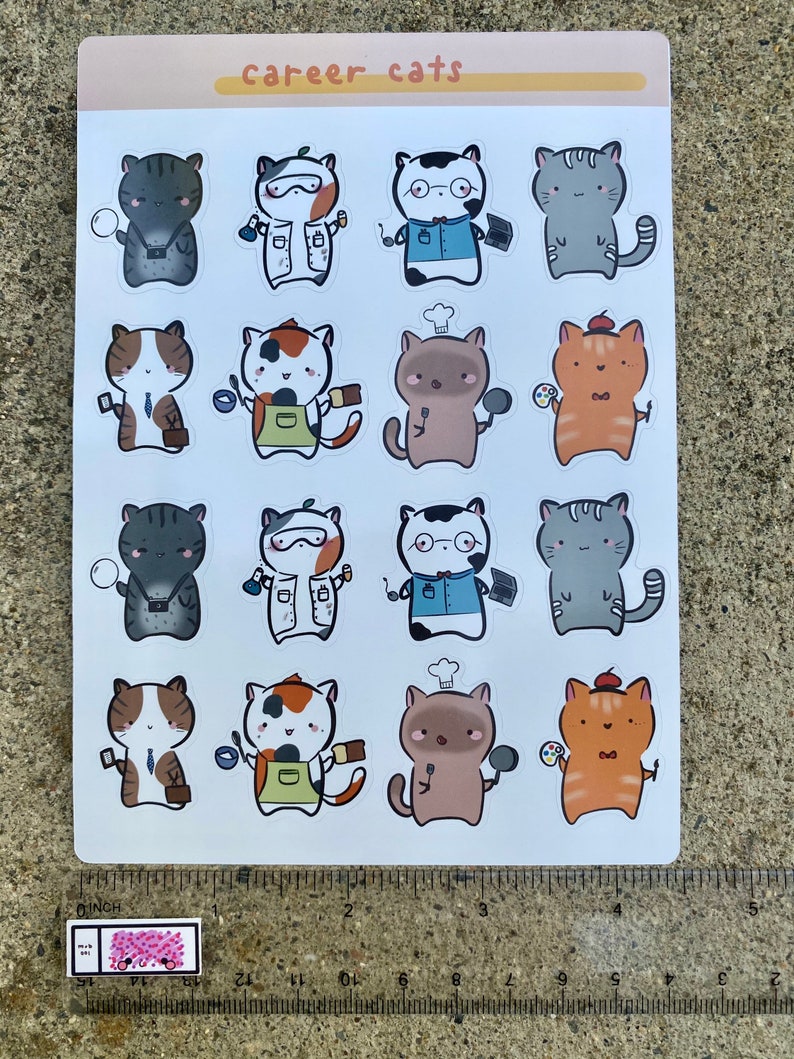 Cute Career Cats Planner Sticker Sheet Kawaii Kitties Job Stickers Artist Scientist Pastry Chef Computer Analyst image 6