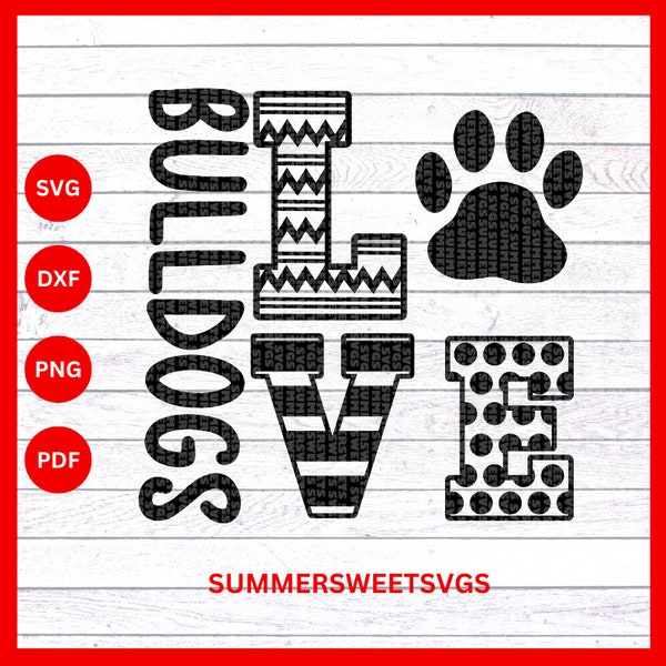 Love Bulldogs SVG, team spirit, teacher student shirt svg, bulldog, files for cricut, digital downloads, files for silhouette