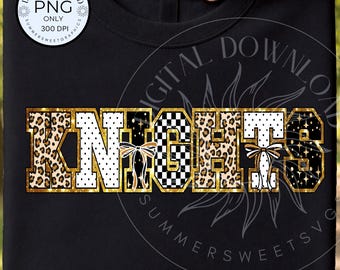 Knights Mascot PNG, Leopard print School Mascot Design, Trendy Coquette bow, Girlie Digital Download