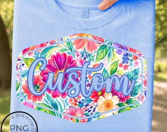 Custom Floral Name PNG, Personalized Spring Summer Sublimation Design, Preppy Girl Name Shirt PNG, Custom Text Digital Download for Women