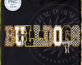 Bulldogs Mascot PNG, Leopard print School Mascot Design, Trendy Coquette bow, Girlie Digital Download
