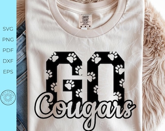 Go cougars svg cutting file,school spirit svg, sublimation png file, school pride, monogram design, cricut cut file, transfer svg,