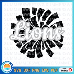 Animadora svg dxf png pom pom svg megáfono equipo de animadoras leones archivo de corte cricut archivo de corte de silueta svg niñas niños hombres espíritu de equipo león svg