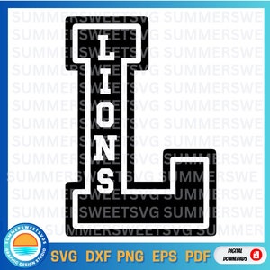 SVG dxf png Cheer espírito de equipe leões svg letra L Cricut Cut Files Silhouette arquivos de corte digital monograma escola orgulho sublimação download