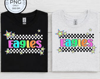 Polka dot Eagles PNG, Checkered Eagles image, School Spirit Shirt Design, Preppy Mascot digital file for sublimation with neon  stars