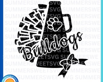 Bulldog svg, Cheer svg, megaphone svg, pom pom,cheer mom,team spirit svg,tshirt design eps svg, png, dxf, cricut cut files,digital cut files