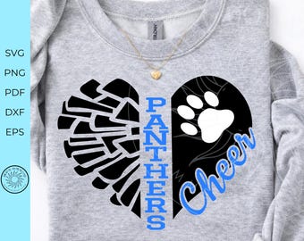 Cheerleader SVG, Panther cheer heart svg, Cheer mama, cheer tshirt design svg, School spirit file for cricut silhouette, digital download