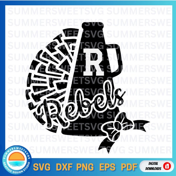 Rebels SVG, Megaphone svg, Pom pom svg, Cheer svg, cricut cut file, silhouette design, svg, png, dxf, eps, mascot svg, school shirt download
