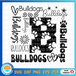 Bulldoggen Typografie svg, Bulldoggen svg, Bulldoggen jubeln svg, Team Spirit, Schule-Shirt-Design, Cricut Schnittdatei, Silhouette, eps, svg, png, dxf