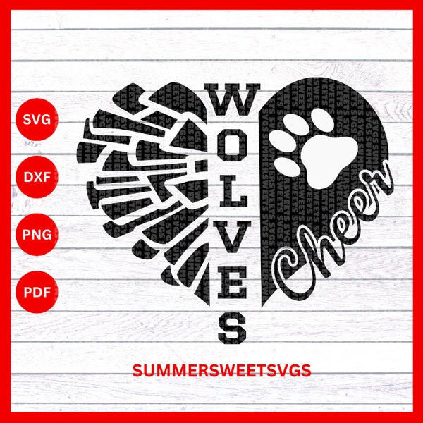 Wolves Svg, Cheer svg, pom pom svg, cheer mom, school spirit svg, tshirt design, svg, png, dxf, cricut cut files , digital cut files