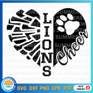 Lions cheer SVG, pom pom svg, Lions heart svg,paw prints, downloadable files, sublimation png,cheer, girls design, cheer mom, svg, dxf