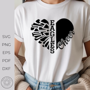 Archivo SVG PNG DXF de Águilas Animadoras - Diseño de pompones de animadora - Archivo Cricut Silhouette con espíritu de equipo - Descarga digital de archivo de manualidades con monograma imagen 3