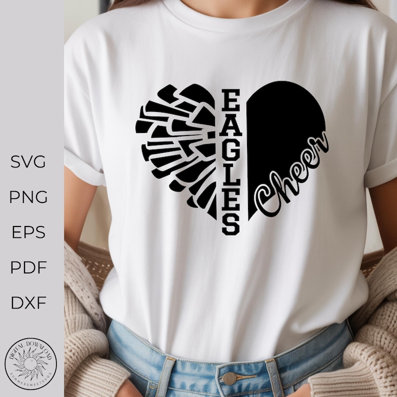 Archivo SVG PNG DXF de Águilas Animadoras - Diseño de pompones de animadora - Archivo Cricut Silhouette con espíritu de equipo - Descarga digital de archivo de manualidades con monograma imagen 3