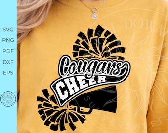 Cougars Cheerleader SVG, pompon, megafon, plik do cięcia School Spirit dla Cricut, sylwetka (pobranie cyfrowe)