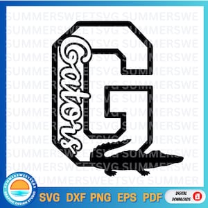 Gator SVG, DXF, PNG, orgullo escolar, diseño de letra G, caimanes, archivo de corte Cricut, archivos de corte digitales, diseño de niñas y niños no agrupables, descarga digital