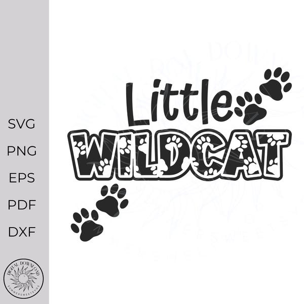 ワイルドキャットSVG、足跡SVG、小さなワイルドキャット、小学校のモノグラムSVG、新学期、クリカットカットファイル、SVG、PNG、DXF、EPS、ダウンロード