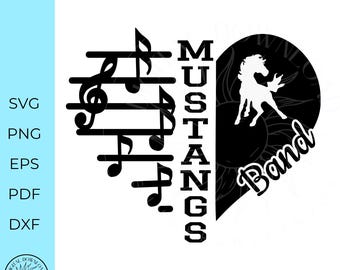 Marching band svg, music SVG, band svg,music heart design, Mustangs, treble clef design svg, svg png dxf, cricut cut files,digital cut files