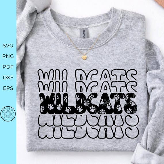 Wildcat SVG, Little wildcat school mascot svg, stacked retro school spirit design, Paw prints cut file, elementary teacher digital download