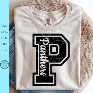 Panthers SVG, Panther Varsity Letter P, Cheerleader Shirt Design, School Spirit Sublimation PNG, Digital file for boys or girls school shirt