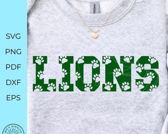 leones svg dxf png eps diseño de porristas huellas de patas svg imprimible diseño de mamá porrista león cricut archivo de corte archivos de corte digitales archivo de corte digital