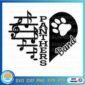 Panthers svg, marching band SVG, band svg, music heart design, team spirit, treble clef design svg, svg png dxf, cricut cut files, monogram