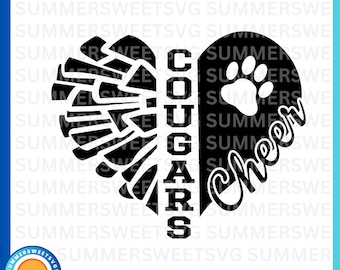 Cheerleader svg dxf png pom pom svg heart cheer squad cougars svg cricut silhouette cut file digital cut file ungroupable school pride vimyl