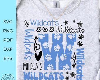 Wildcats Typography svg, Wildcats svg, Wildcats cheer svg, Team Spirit svg, School shirt design, cricut cut file, silhouette, svg,png, dxf