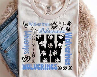 Tipografía de Wolverines (SVG), Wolverine (SVG), Wolverine cheer (SVG), Team Spirit (SVG), diseño de camiseta escolar, archivo de corte Cricut, silueta, SVG, PNG, DXF