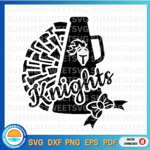 Knights Cheer SVG, megaphone svg, pom pom svg, kids cheer svg, Cheer mom eps, Svg png dxf, cricut cut files, silhouette, cheer mascot svg
