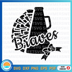 Braves svg, Megaphone and pom pom ,Cheer svg, cheer mom, team spirit, tshirt design, svg eps png dxf, circut cut files,digital cut files
