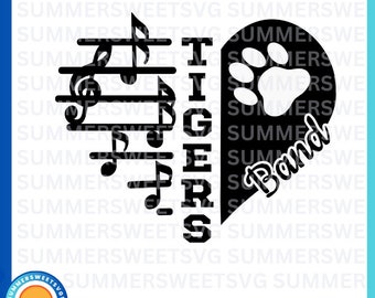 Music SVG, marching band, music heart design, team spirit, Tigers svg, treble clef, png,  eps,dxf, cricut cut files, school pride svg,