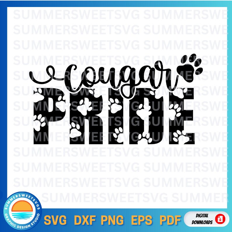 Cougar Pride SVG, paw print svg,  team spirit svg, pride shirt svg, cheer design, svg, png, pdf, dxf, files for cricut silhouette, digital